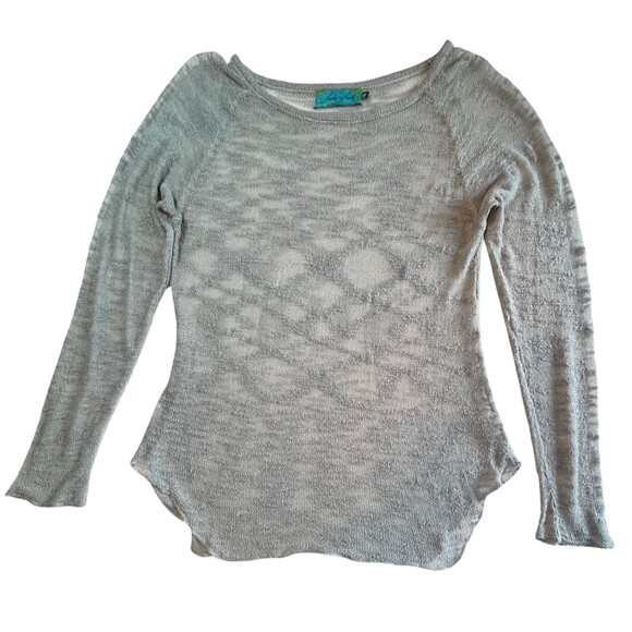 Hands to Hearts Sheer Knit Top Sweater Burnout Distressed Long Sleeve Gray L XL - Picture 12 of 15